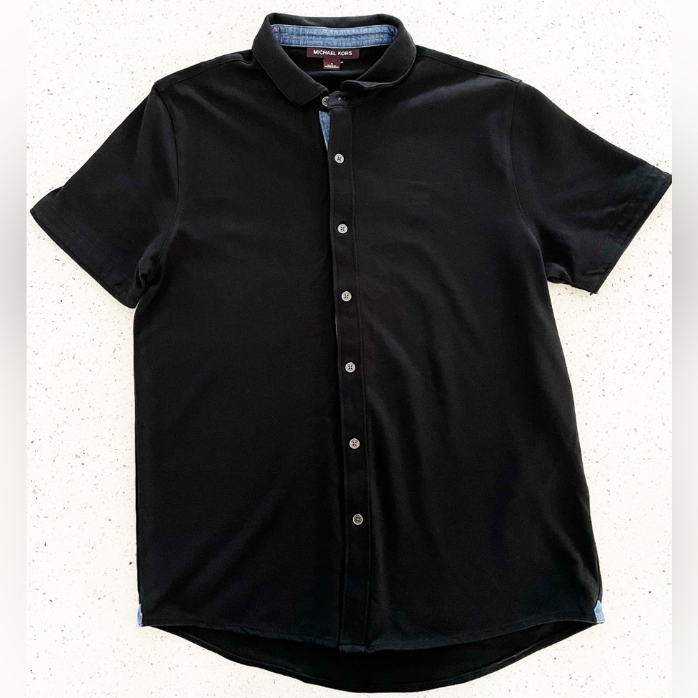 Michael Kors Shirt Men’s Small Black Button Down Collared Embroidered Logo